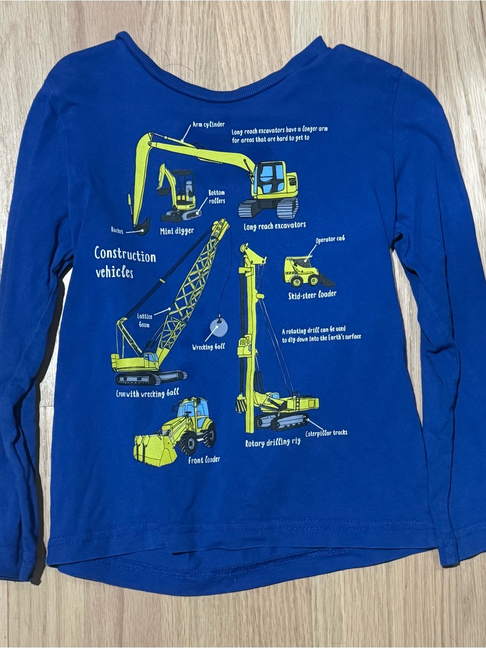 Mini Boden Royal Blue Top Yellow Construction Trucks Print 4/5 4t 5t 4 5